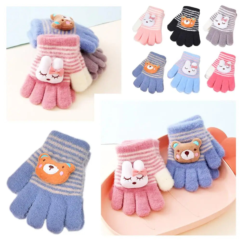 Kids Winter Gloves Thermal Warm Windproof Cartoon Animal Mittens for Boys Girls Children Outdoor Skiing Full-Finger Gloves