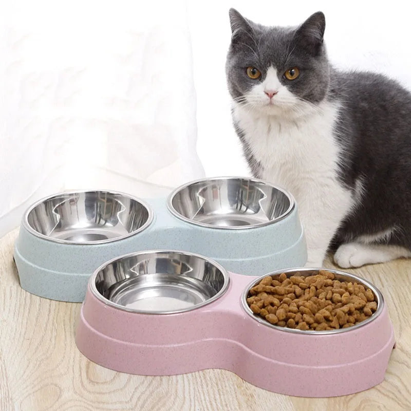 Double Pet Bowls Dog Food Water Feeder Stainless Steel Pet Drinking Dish Feeder Cat Puppy Feeding Supplies Small Dog Accessories
