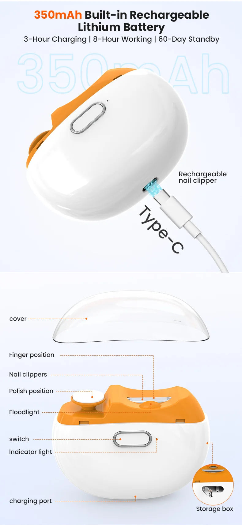 2-in-1 Automatic Electric Nail Trimmer Polisher with LED Light Safe Baby Nail Care Accessories for Babies Adults Manicure Tools