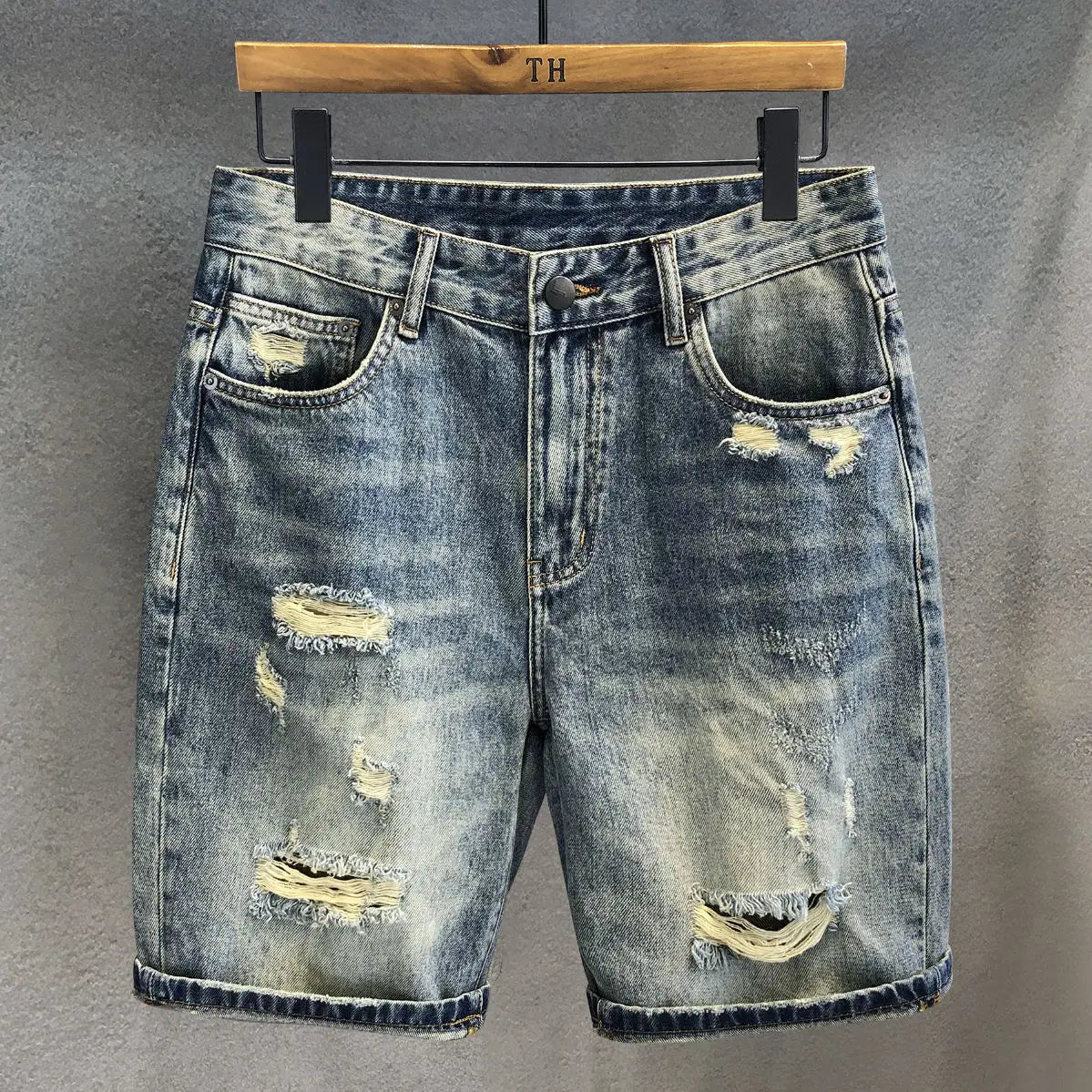 Summer 2025 Trend Ripped Denim Shorts Boys Handsome Retro Casual Five-point Pants Korean Trendy Mens Denim Short Jeans for Men