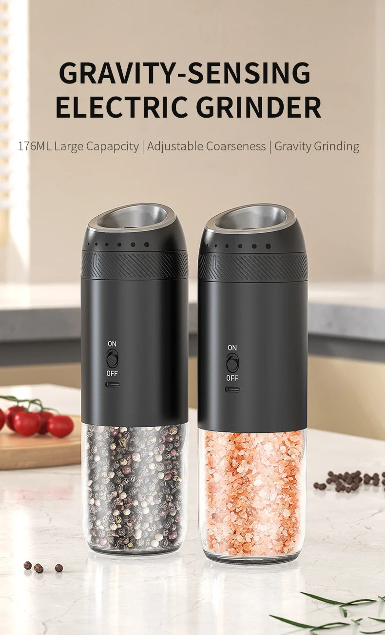 1/2PCS Electric Salt And Pepper Grinder with LED Light Gravity Sensing Adjustable Spice Mills Cordless Automatic Kitchen Gadget