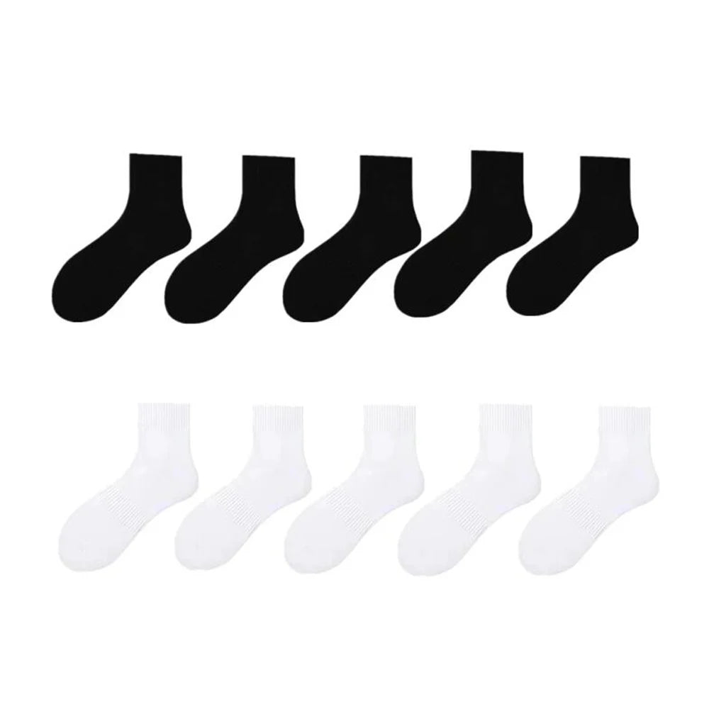 10 Pairs Classic Black White 95% Cotton Men's Short Socks Summer Thin Low Tube Socks Anti Odor Women's Ankel Sox EU 37-42
