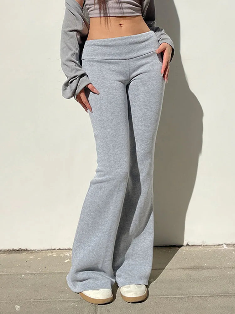 Casual Sexy Basic Solid Flare Pants Y2K Slim Low-Waisted Boot Cut Pants Women 2024 Autumn Spring Fashion Streetwear Lady