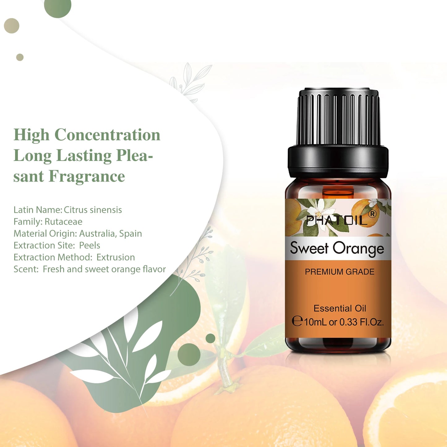 PHATOIL 6pcs Essential Oil Set 10ml Pure Natural Lavender Eucalyptus Peppermint Tea Tree Orange Lemongrass for Diffuser Candles