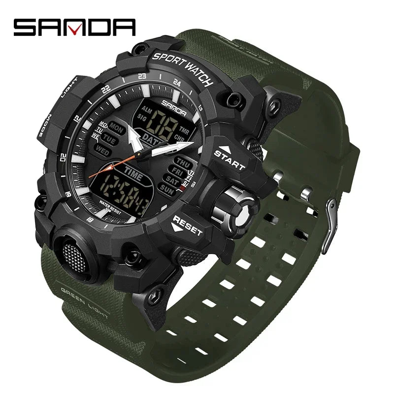SANDA 6126 Military Man Alarm Stopwatch Quartz Wristwatch Male Digital Clock  Dual Display Men Watches Waterproof Sports Watch