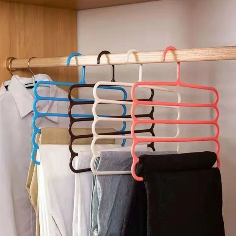 Clothes Hangers Trousers Hangers Holders Closet Storage Organizers 5 Layers Pants Towel Scarfs Racks Storage Organization