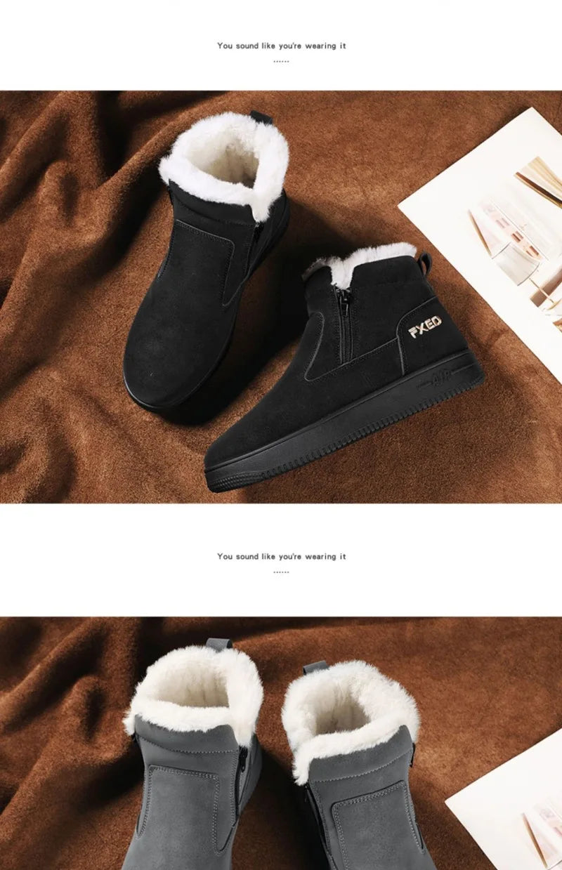 2025New Winter Men's Boots Fashion High-top Cotton Shoes Plush Warm Fur Snow Boots Suede Casual Ankle Boots for Men Botas Hombre