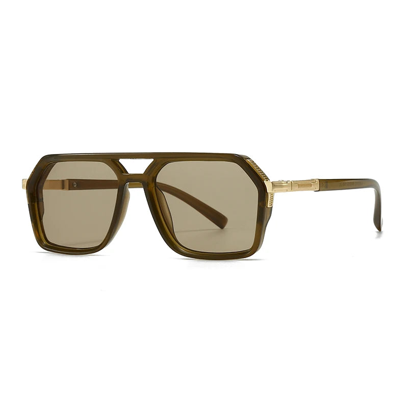 New European and American Style Men's Aviator Glasses, Retro Double Bridge Square Frame Sunglasses, Cross-Border Ready Stock 62013