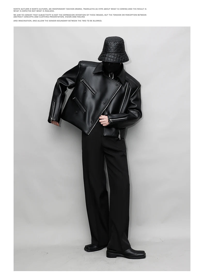 Mauroicardi Spring Autumn Oversized Cool Pu Leather Jacket Men Long Sleeve Stand Collar High Quality Luxury Designer Clothes