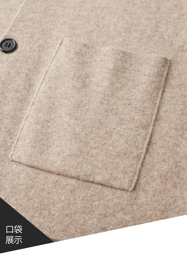 100% Pure Wool Cardigan Men's Spring And Autumn High-End Outerwear Sweater Casual Small Suit Jacket Olive Collar Sweater