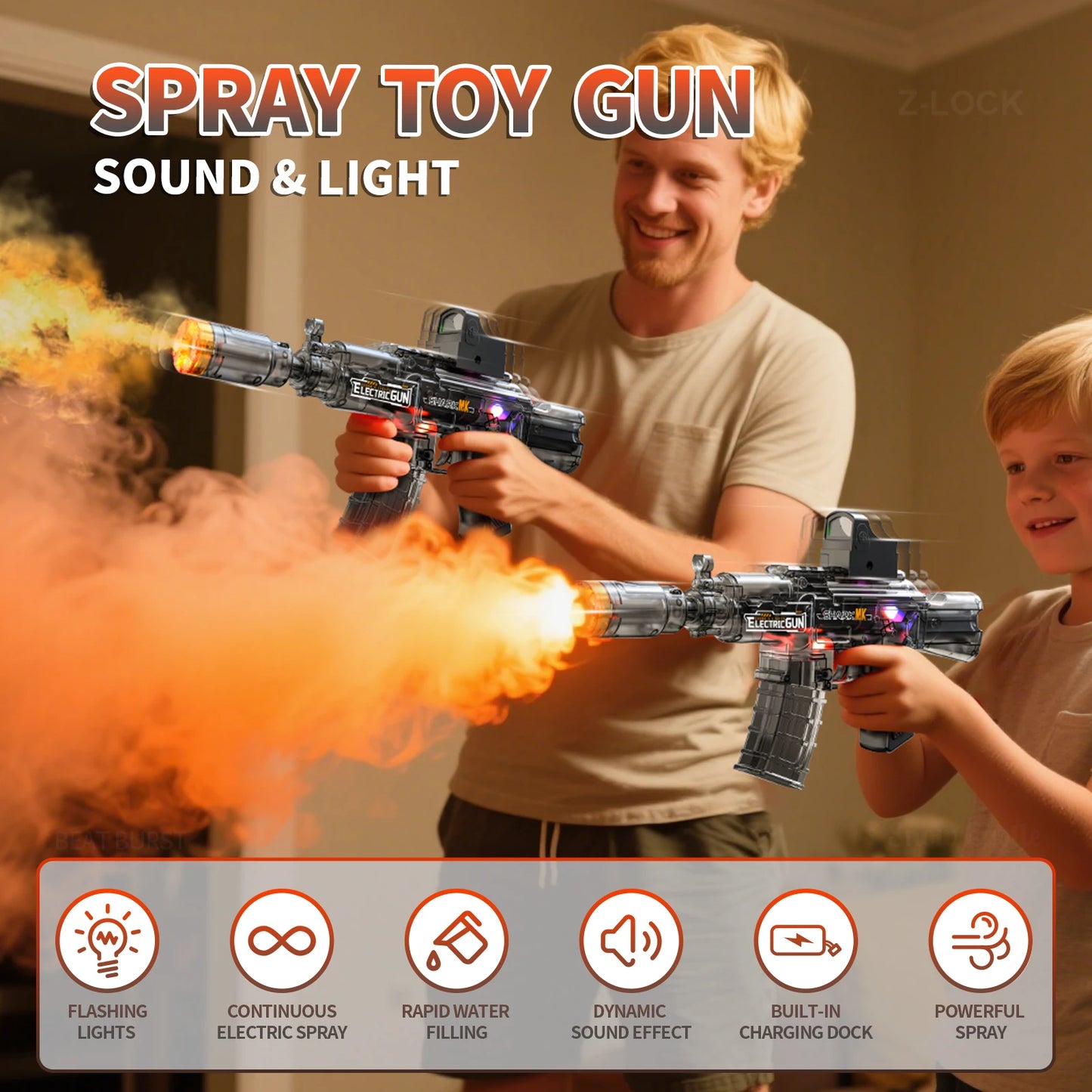 2025 Kids Hot Selling Electric Spray & Water Gun Simulates Sound Light Gun Toys Outdoor Activities Spray Vibration Gun Toys