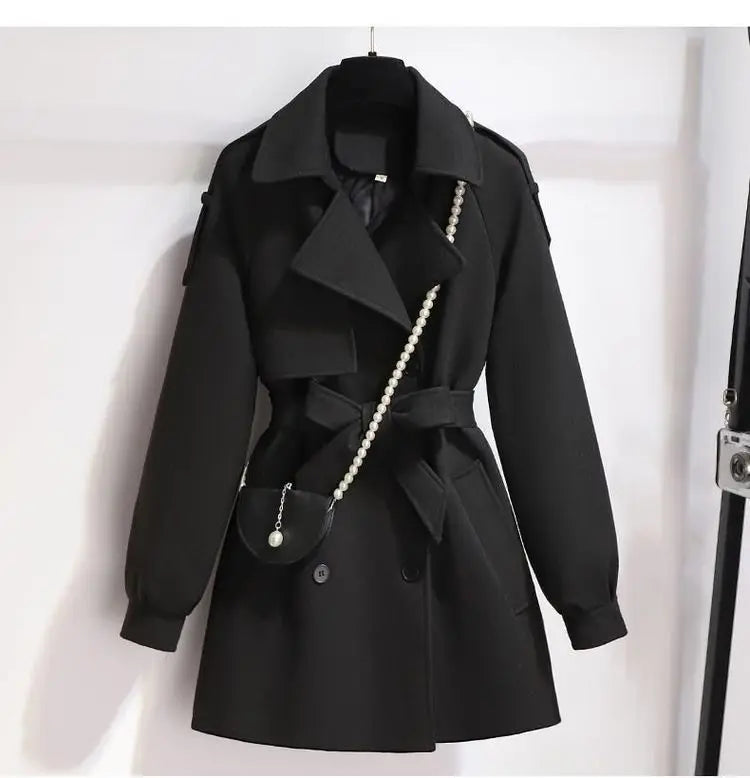 Femme Wool Jacket Women 2025 New Autumn Winter Coat Female Outerwear Short Windbreaker Long Sleeve Tops Black Overcoats