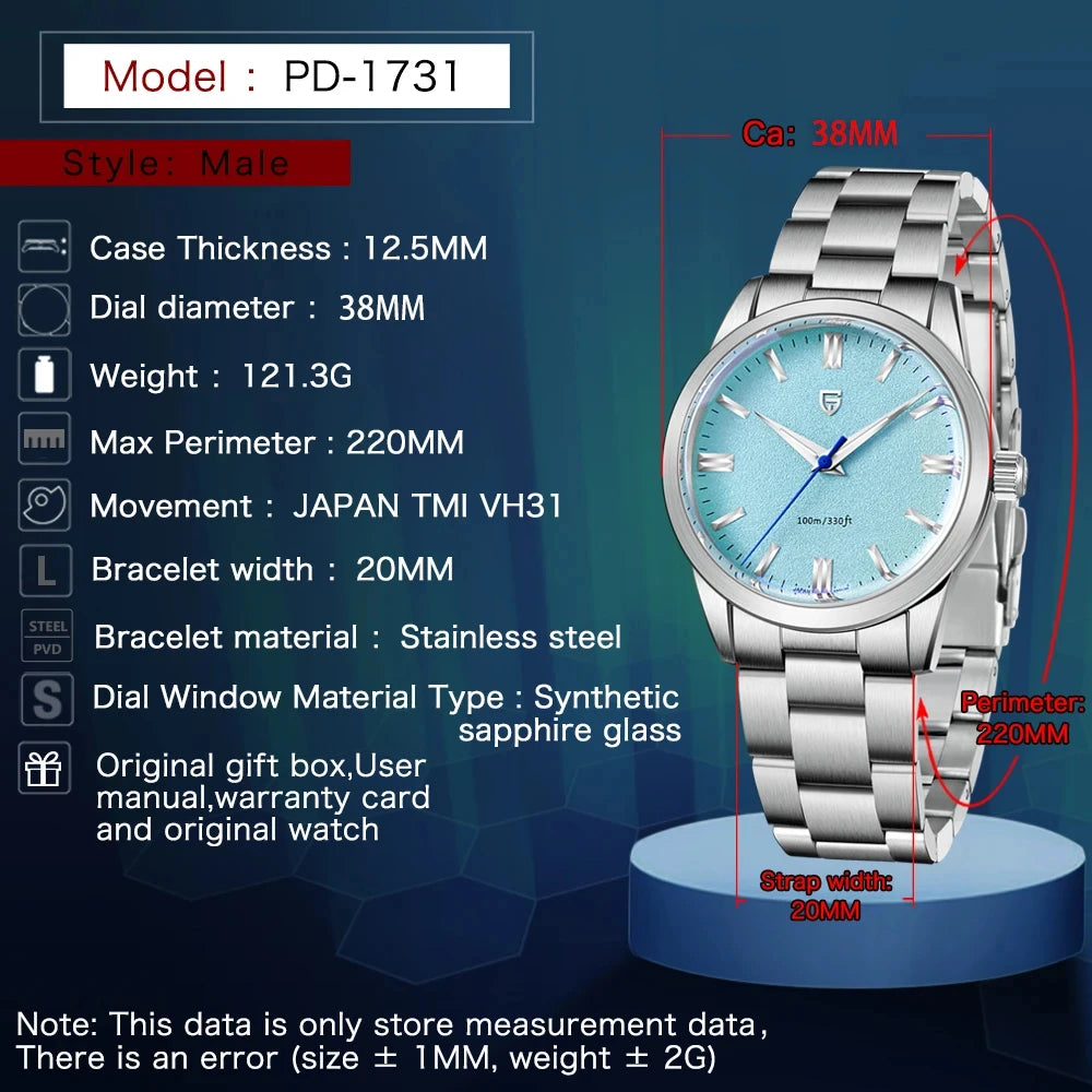 2025 PAGANI DESIGN 38MM Men's Quartz Watches PD1731 VH31 Mov Classic Fashion Stainless Steel Sport Waterproof Clock reloj hombre