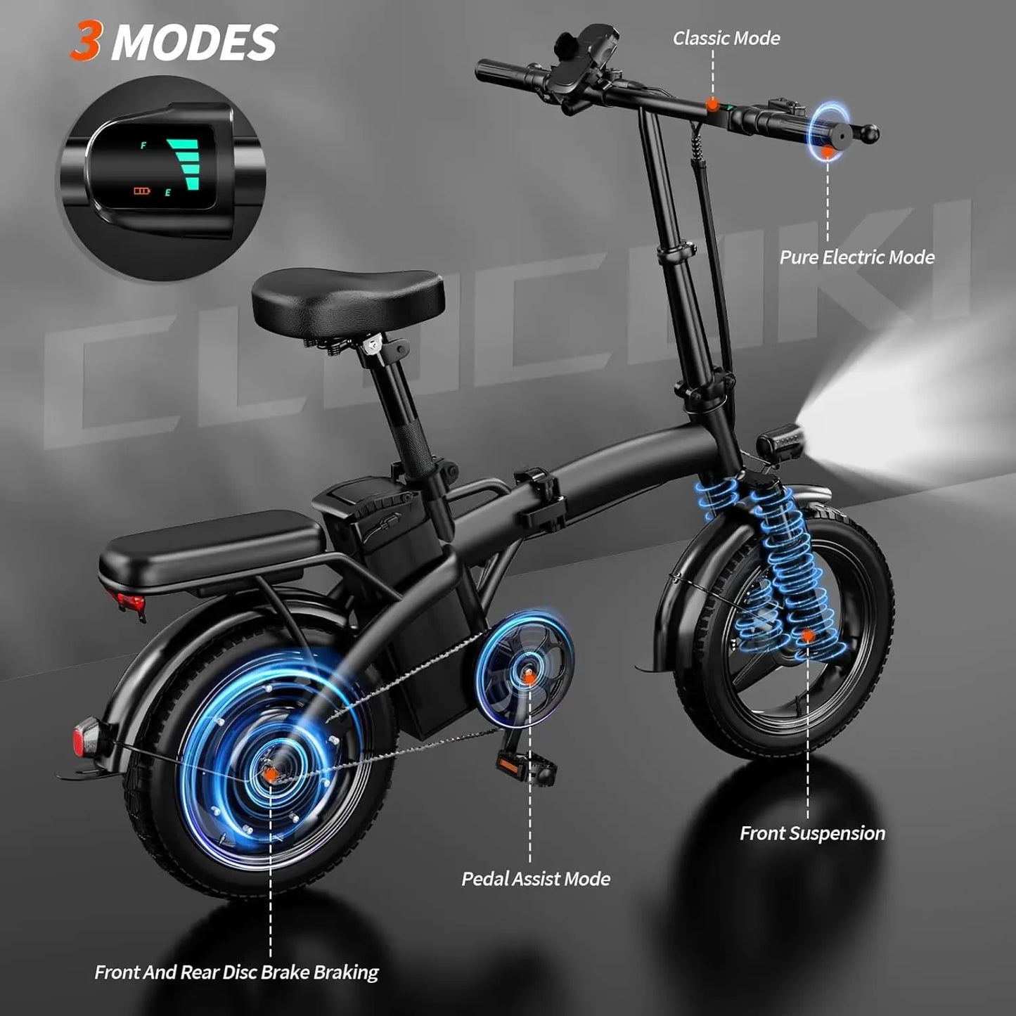 Folding Electric Bike for Adults 500w Brushless Motor | 48V Removable Battery | 19.88 Mph Speed | PAS 35 Miles, Customized