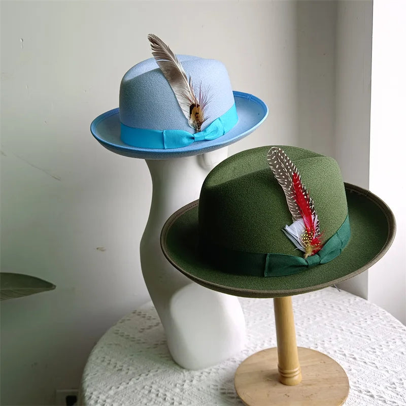 Green Retro Men's Spring Hat Unisex Men's Bow Women's Curved Brim Wide Brim Sun Hat Straw Hat Beach Hat sombrero hombre