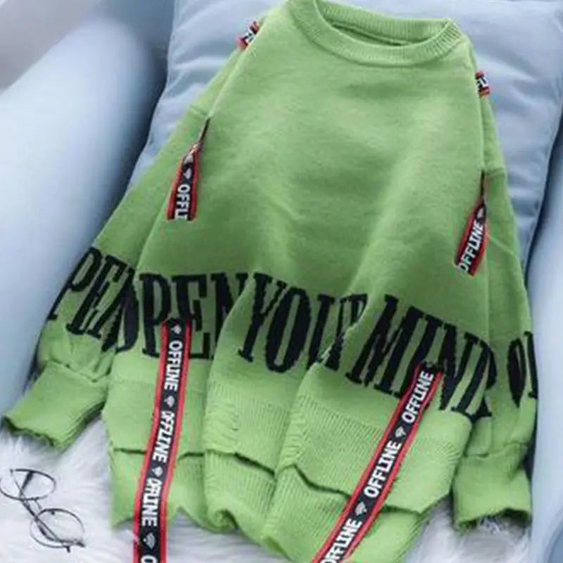 Autumn Winter Y2K Letter Sweater Women Fashion Casual All-match Jumpers Loose Knitted Pulllover Lady Top Harajuku Female Clothes