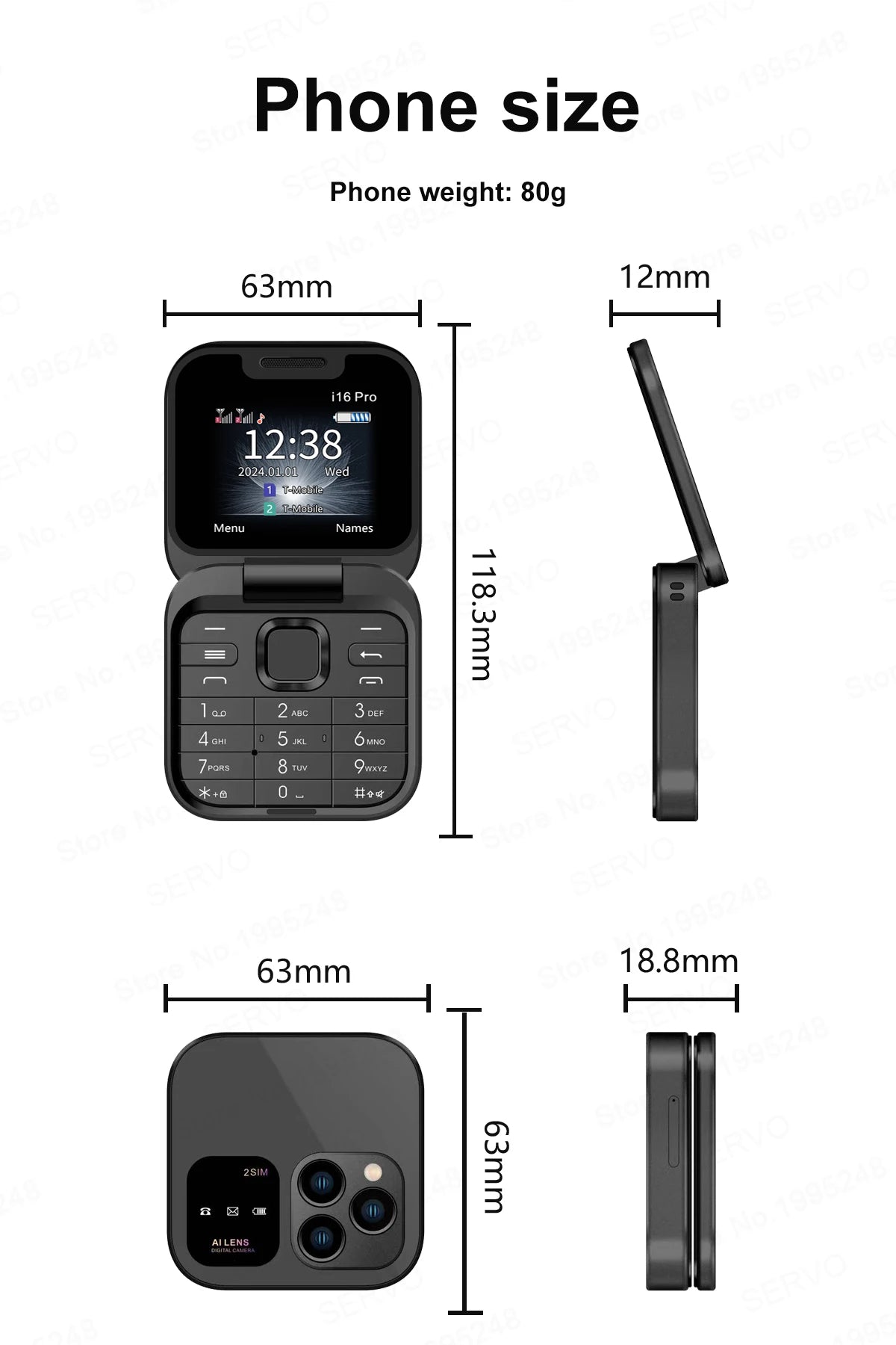 SERVO i16 Pro Mini Flip Mobile Phone Dual SIM Card Speed Dial Magic Voice Blacklist FM Radio 2G GSM Cute Foldable Cellular Phone