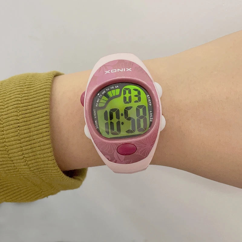 XONIX Woman Student Multi-function Waterproof 100m Sports Swim Dive Alarm Stopwatch Luminous Electric Watch LJ