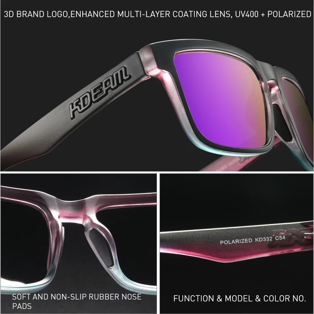 KDEAM Sleek Square Style Suits For Women And Men Fishing Sunglasses Polarized Vibrant Colors Three Dimensional Sunglass
