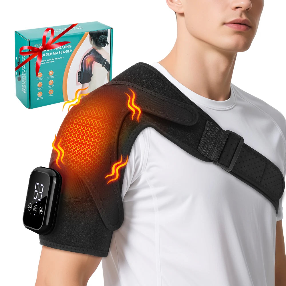 New Magnetic Remote Shoulder Massager,Cordless Heating,  4 Motors Vibration Massage,Timer Hot Compress Shoulder Pad,Muscle Relax