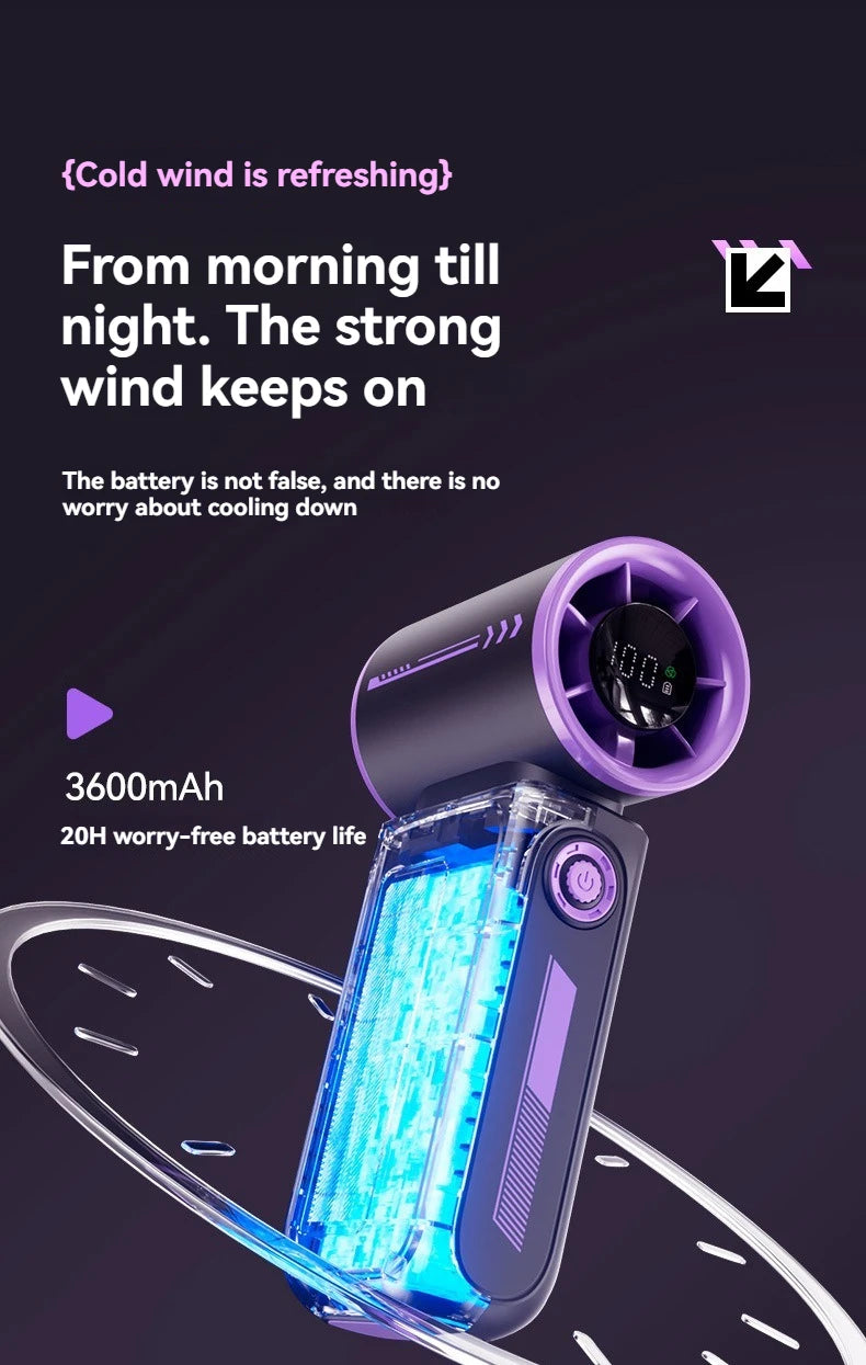 2025 New High Speed Turbo Small Air Cannon Electric Fan Portable Digital Display Handheld Fan USB Charging Fan Outdoor Mini Fan