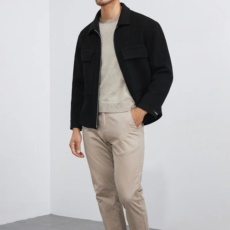 DAVIDSHAO Top Quality EU US Size Luxury Casual Wear Men Wool Coat Jacket Autumn Winter New Style Turn-Down Collar Vintage Coat
