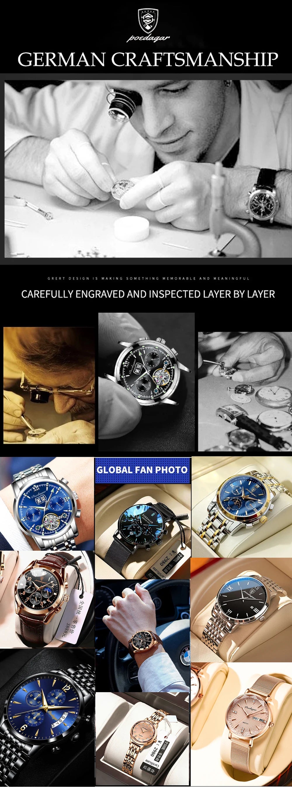 PENGAGAR Luxury Square Sport Man Wristwatch Waterproof Luminous Chronograph Quartz Men's Watches Stainless Steel Men Watch Reloj