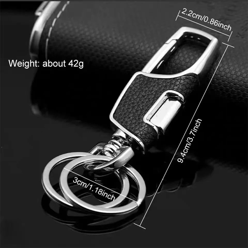 Double-ring metal keychain, simple and stylish. Thick and substantial texture, anti-lost and portable, showcasing men's taste.