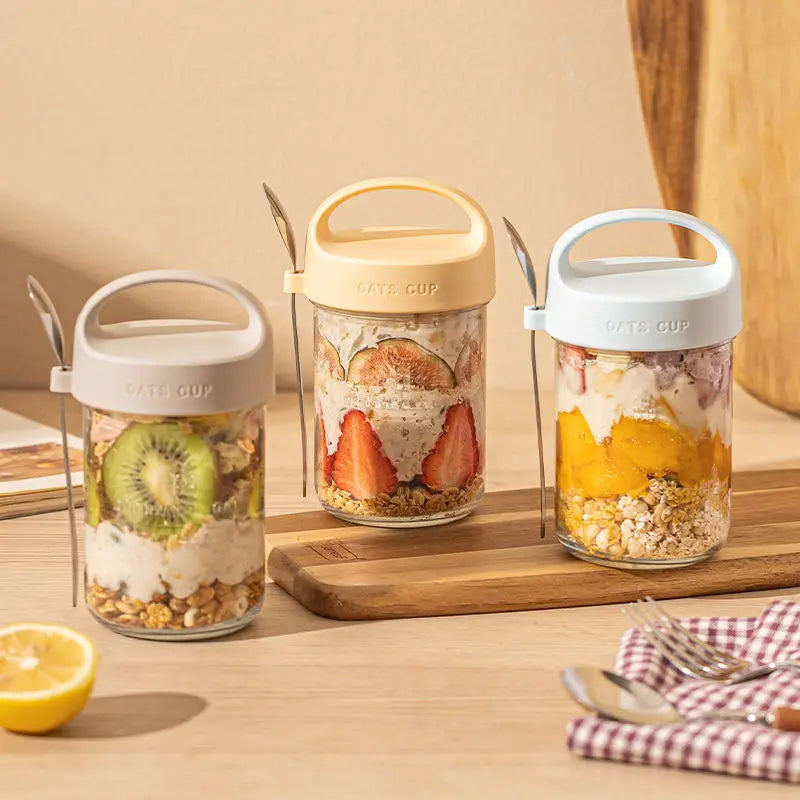 Overnight Oatmeal Cup Portable Breakfast Yogurt Storage with Covered Spoon Takeaway Sealed Salad Milk Milkshake Oatmeal Bottle