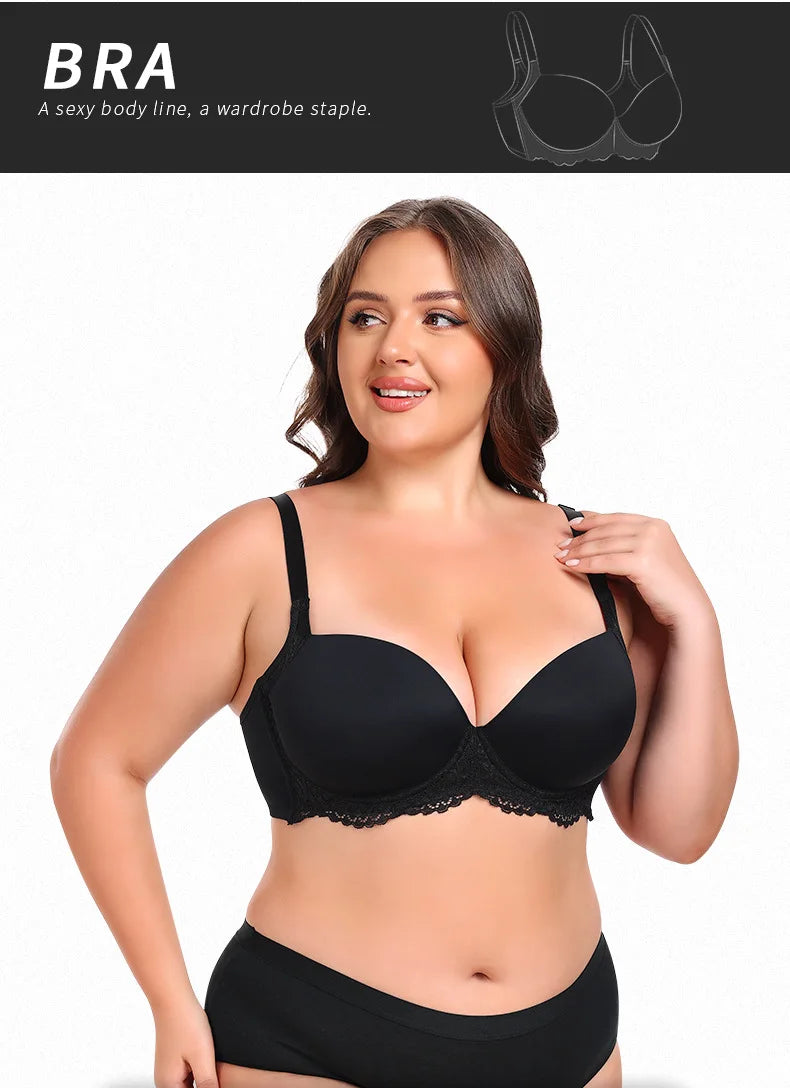 Plus Size Lingerie for Large Busts  Minimizing Anti-Sag Gathering Breathable Underwired Big Cup Size B C D E F 38 40 42 44 46 48