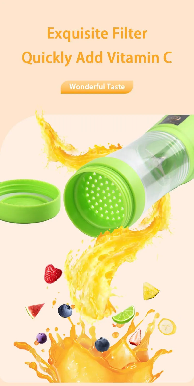 Cordless Portable Personal Size Blender - Mini Blender Make Smoothies and Shakes, 380Ml BPA Free Travel Cup for Office/Home/Gym