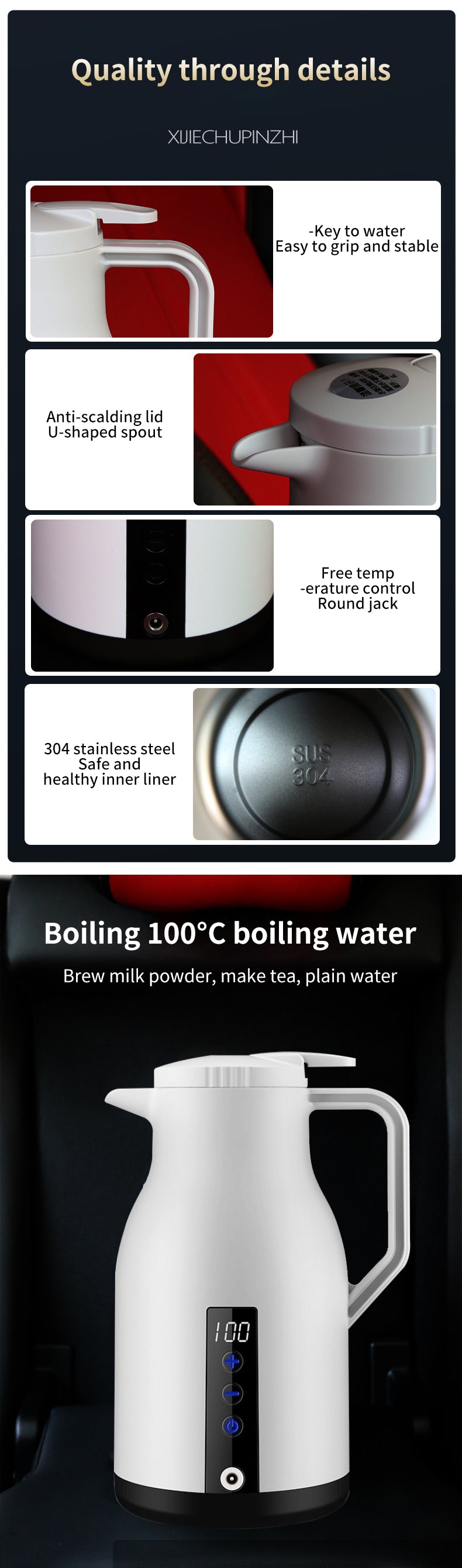 New digital display car electric kettle car 12v24v large truck boiling kettle large capacity insulation 1000ML
