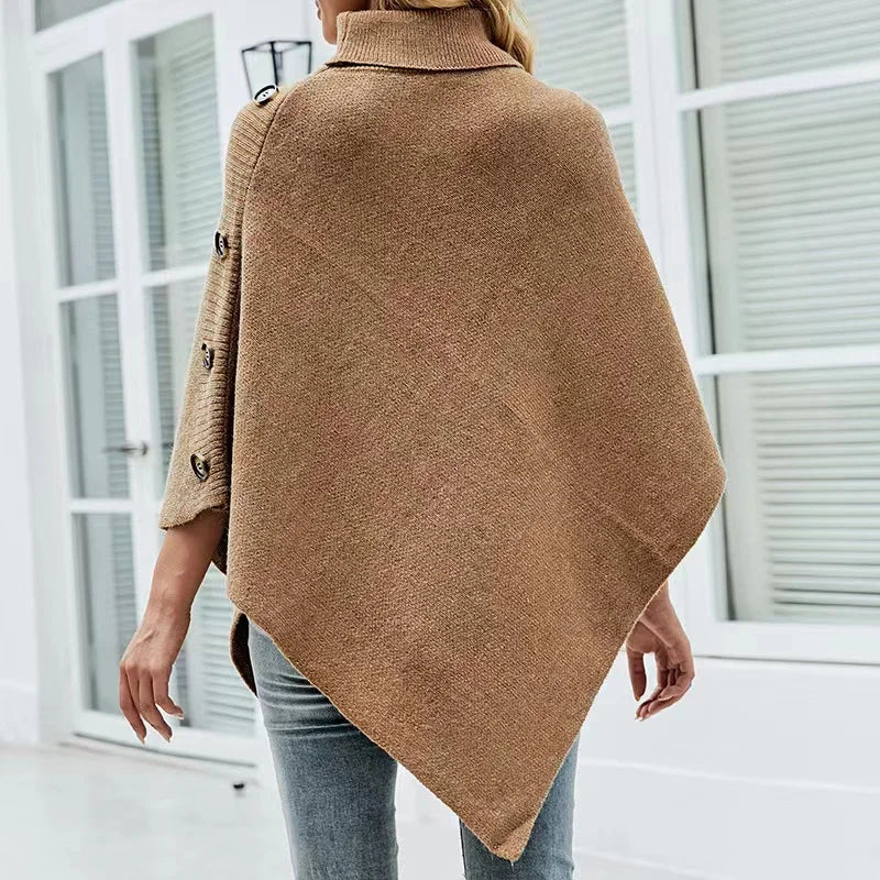 Fashion Winter Women Turtleneck Irregular Loose Pullover Shawl Cape Sweater Solid Color Autumn Knitted Long Tops Casual Clothing