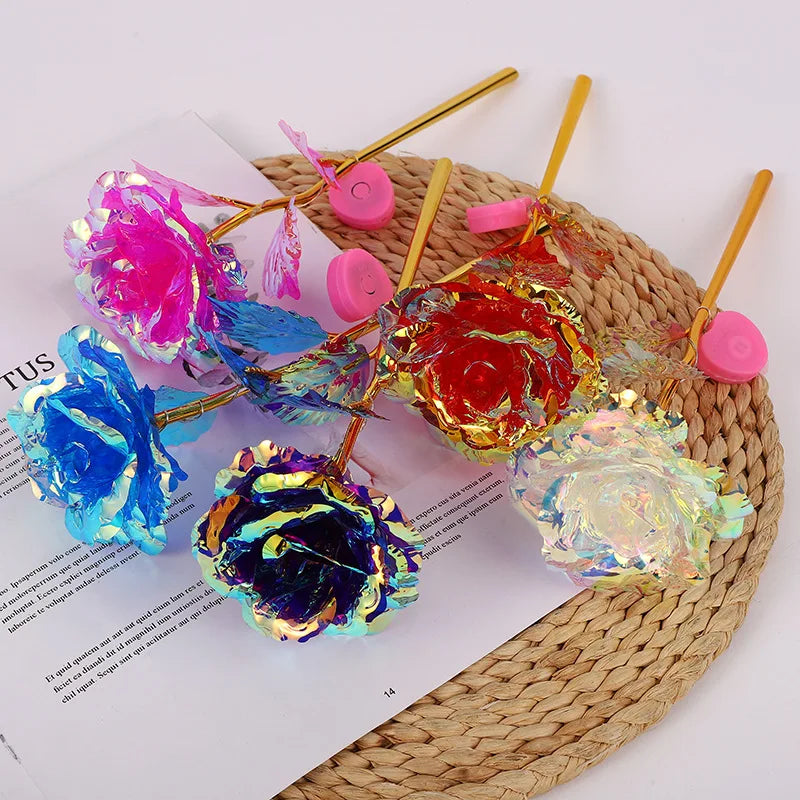 Led Valentine's Day Mother's Day Gift 24K Foil Plated Roses Artifical Flowers Wedding Decor Lover Lighting Roses Creative Gift