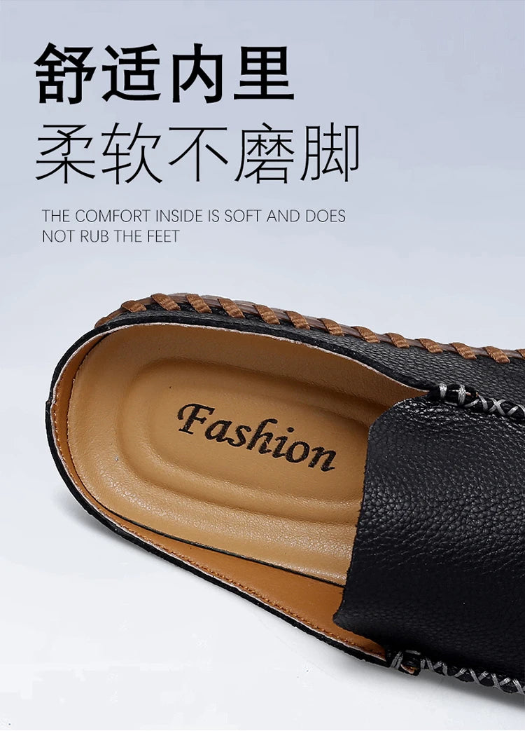 Plus Size 38-48 Handmade Mules Mens Backless Loafers Slippers Half Shoes For Men Slide Closed Toe Sandals Semi-Drag Casual Shoes