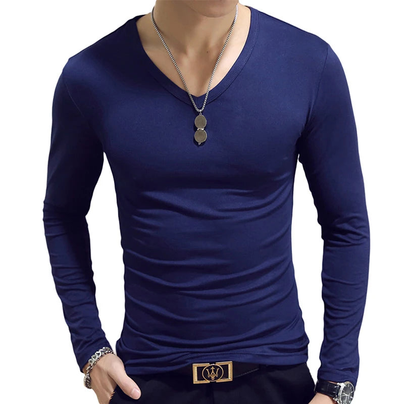 Spring Autumn Period Long Sleeve Cultivate One's Morality Men's T-shirt O-neck Solid Polyester T Shirt Men Red Blue Black