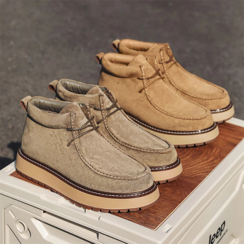 Autumn Men Platform Shoes Suede Leather Work Shoes Fashion Design Lace-up High Quality Ankle Boots Casual British Outdoor Shoes