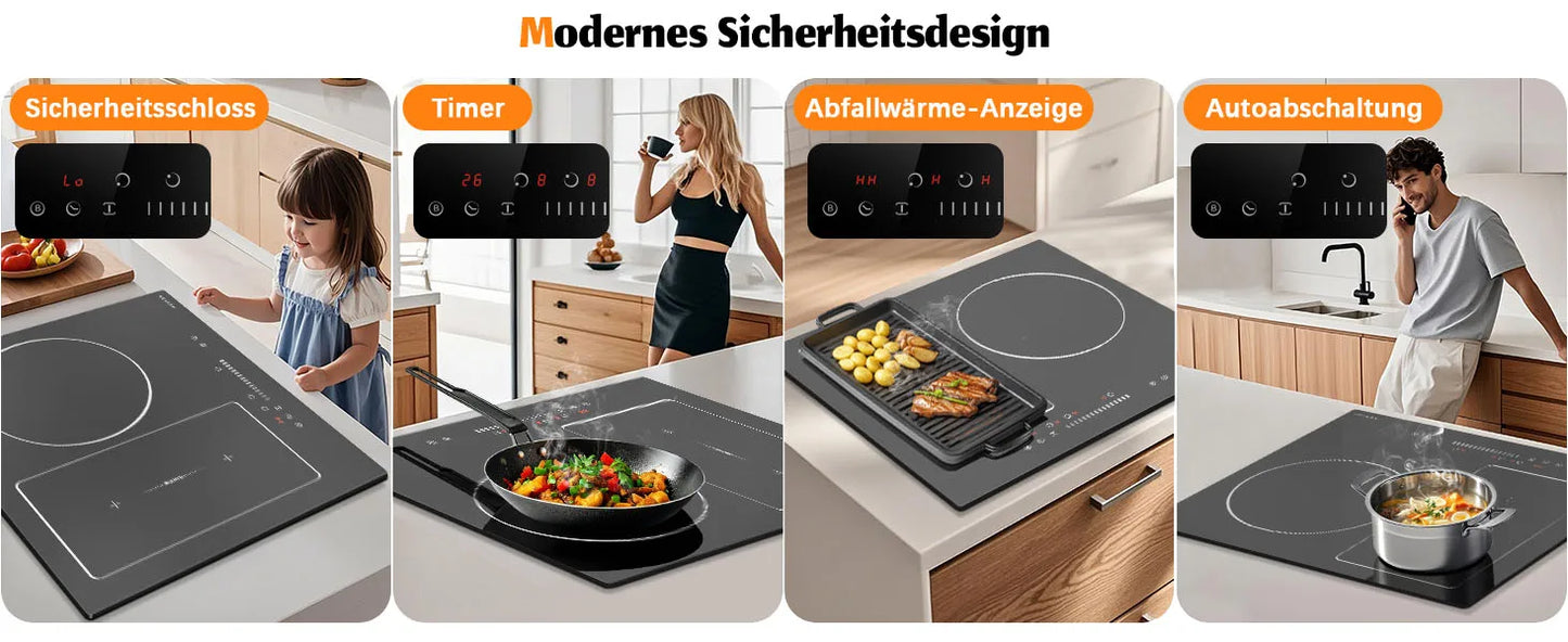 NOXTON Induction Hob 3-Burner, 60cm Built in Induction Hob, Electric Hob with Touch Control, Timer, Safety Lock, 5200Watts, wi