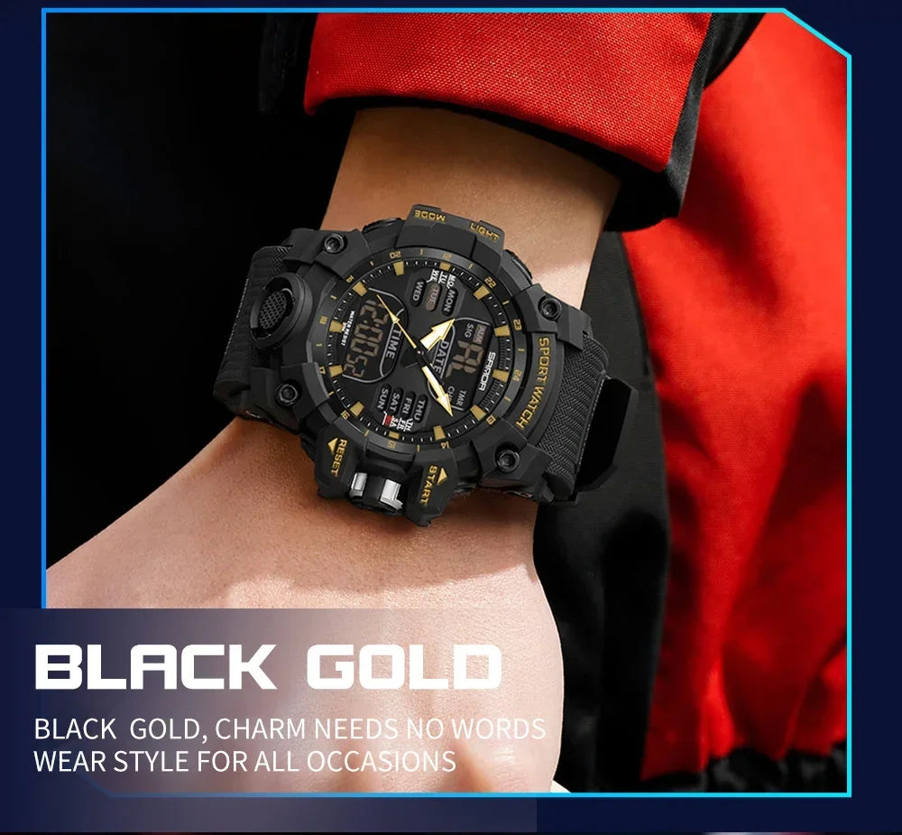 SANDA 6126 Military Man Alarm Stopwatch Quartz Wristwatch Male Digital Clock  Dual Display Men Watches Waterproof Sports Watch