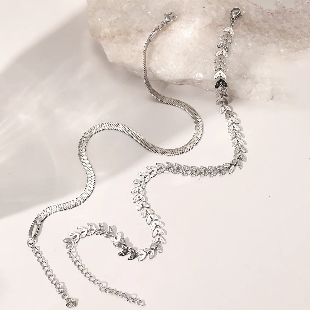 Stainless Steel Anklet Creative Splicing Wrap Around Leaf Design Blade Chain Anklet For Women Jewelry Goddess Banquet Fine Gifts