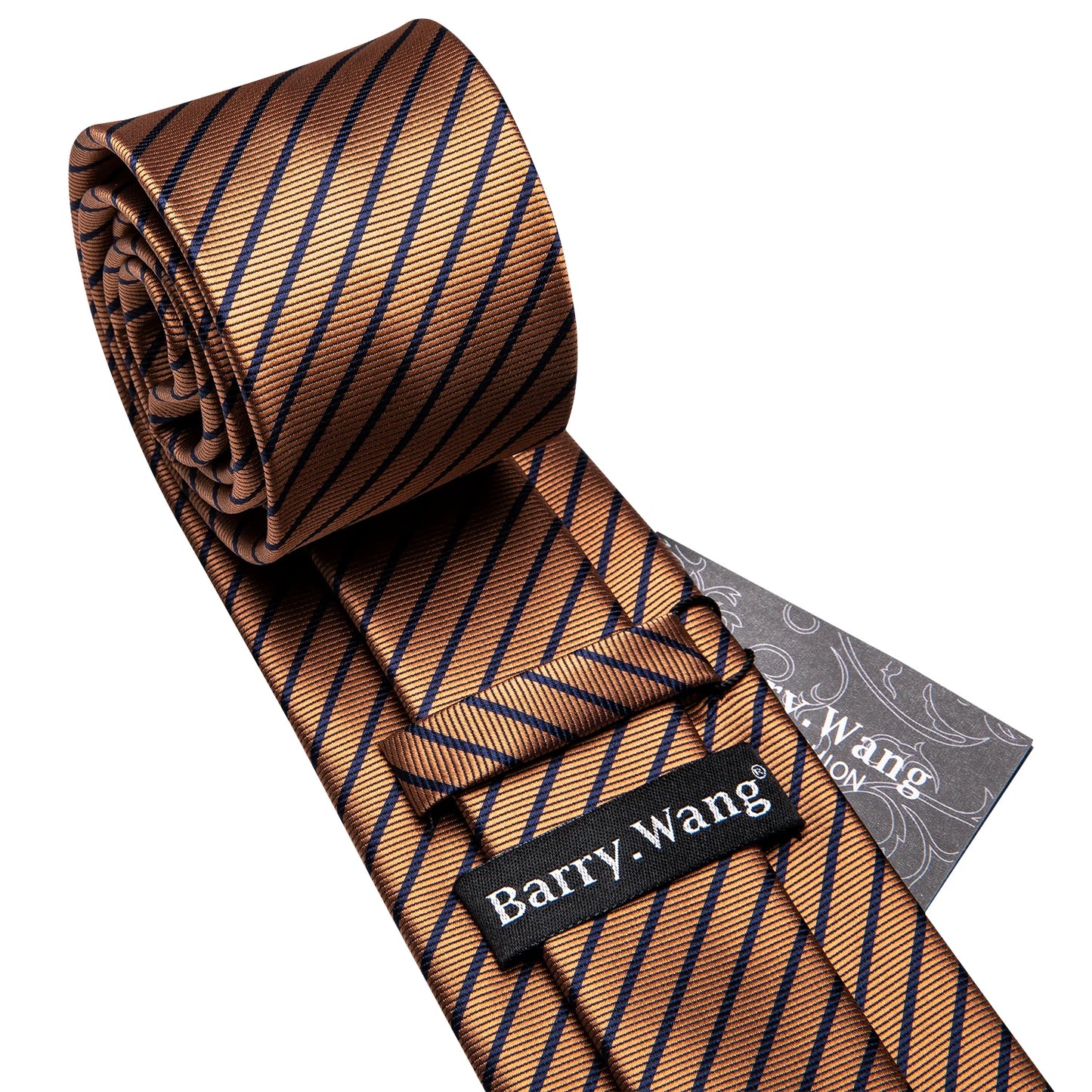 Barry.Wang Orange Brown Silk Mens Tie Hanky Cufflinks Set Gold Coffee Jacquard Designer Necktie For Male Wedding Business Party