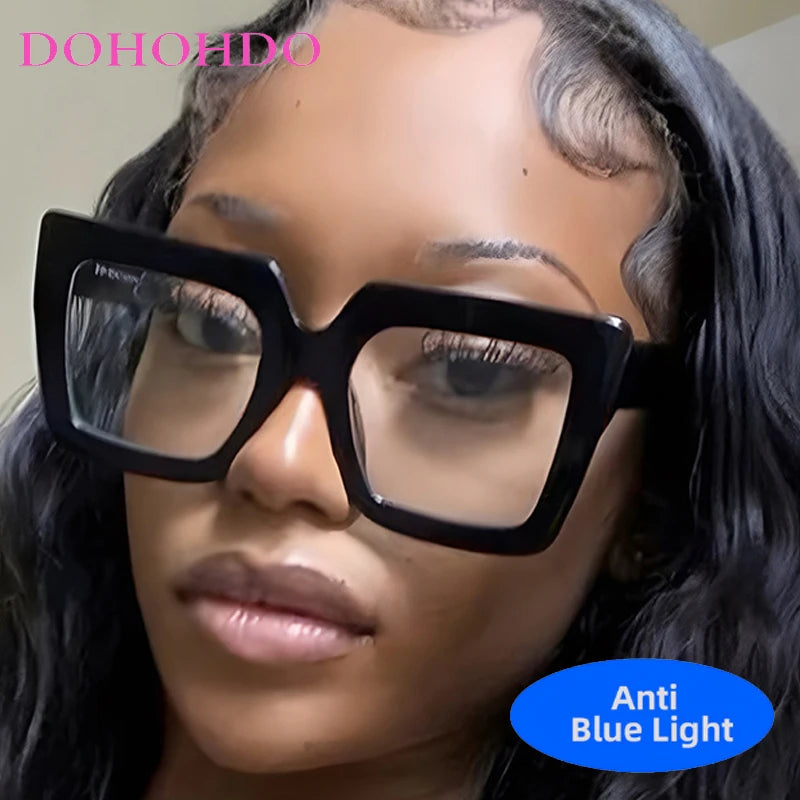 Retro Luxury Oversized Square Anti-Blue Light Glasses Women Men Optical Eyeglasses Trendy Computer Classic Glasses Ladies Lentes