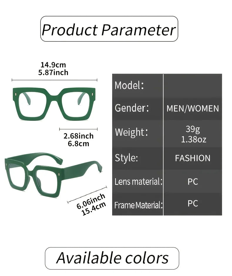 Vintage Glasses Square Full Rim Spectacles Unisex, Anti-Reflective Coating, Fashionable Transparent Lenses, Daily Wear Eyewear