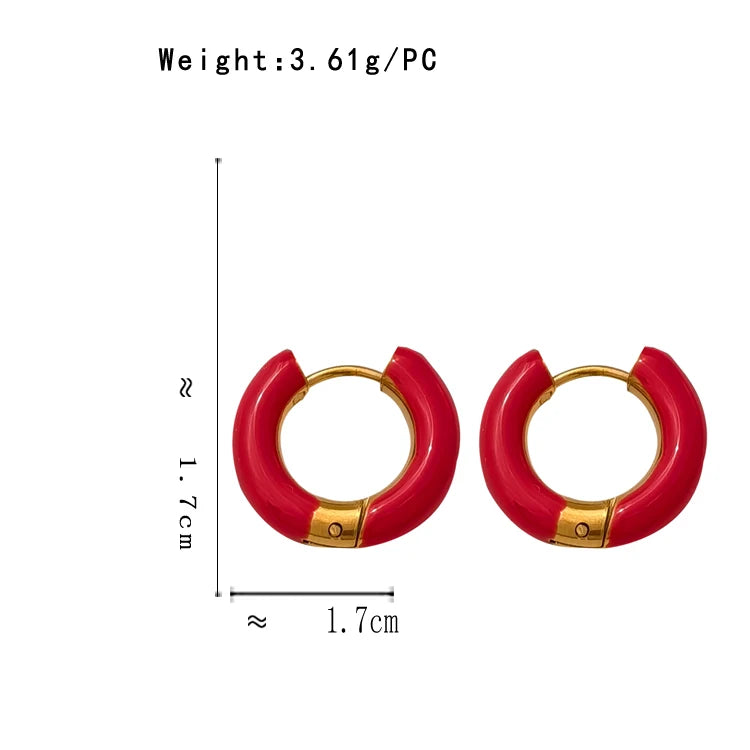 Modern Jewelry Round Colorful Enamel Green Blue Pink Red Buckle Earrings For Women Girl Gift Elegant Temperament Accessories