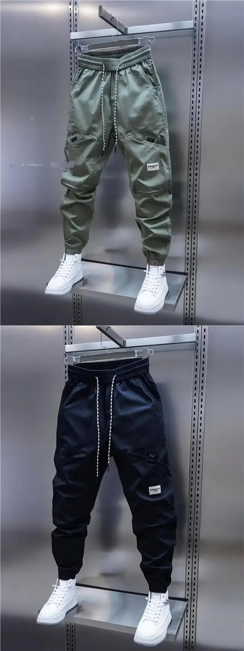 2024 Men's Autumn New Casual Pants Solid Color Elastic Waist Ankle Length Versatile Korean Style Fashionable Small Foot Cargo Pa