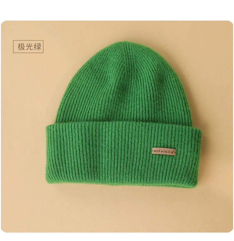 100% Merino Wool Double-Sided Beanie for Men Women Thick Soft Warm Winter Skull Caps Solid Color Knitted Beanies Hat