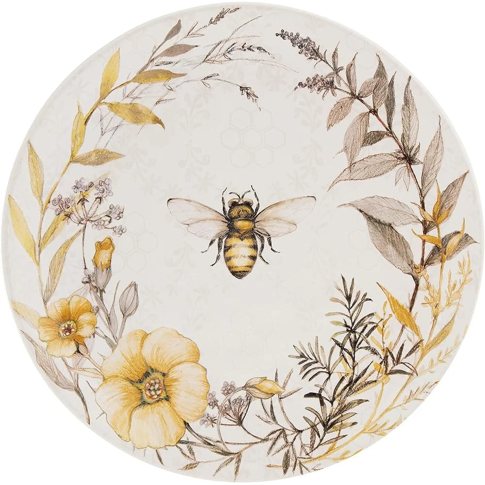 Floral Bee Design Ceramic Dinner Plates Set of 4 10.75 Inch Dishwasher Safe Nature Inspired Tableware Spring Entertaining