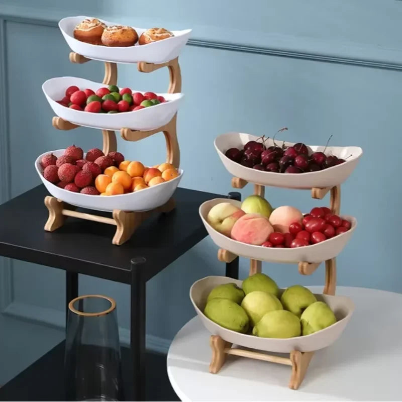 Partitioned Wooden Serving Tray, Natural Bamboo Snack & Fruit Platter for Kitchen Table, Perfect for Party, Family, Housewarming