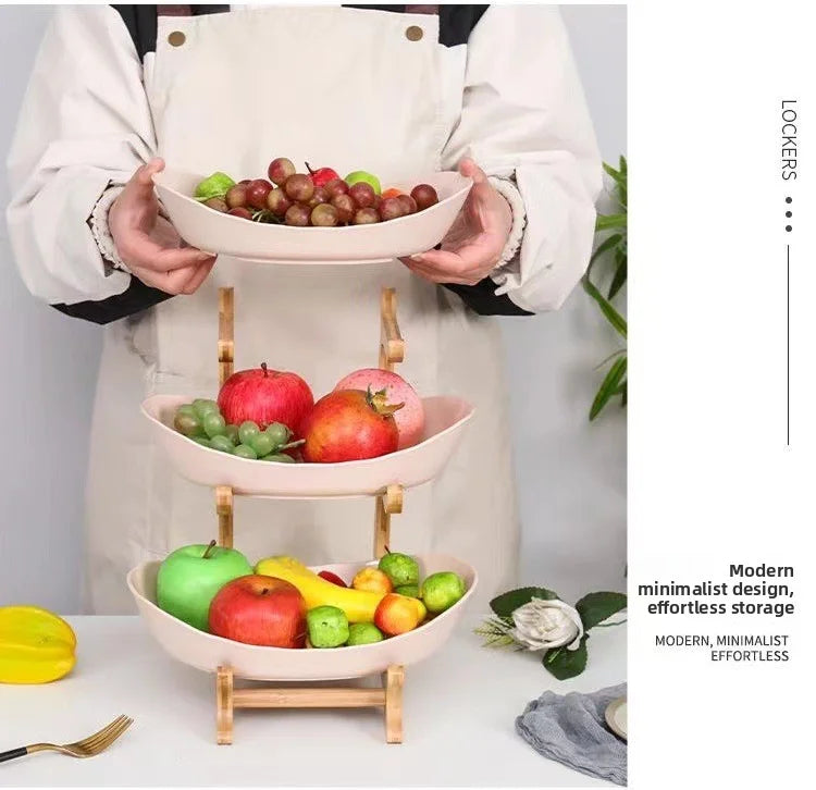 Partitioned Wooden Serving Tray, Natural Bamboo Snack & Fruit Platter for Kitchen Table, Perfect for Party, Family, Housewarming