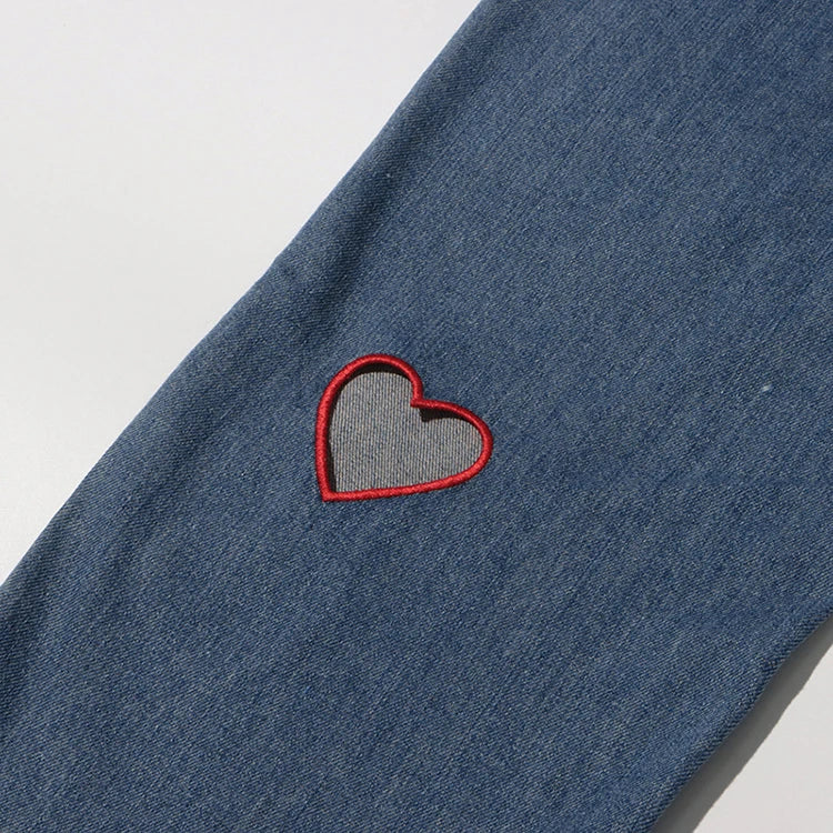 2025 Summer New Fashion Women's Jeans High Waist Straight Wide Leg Embroidery Heart Hollow Out Female Denim Pants
